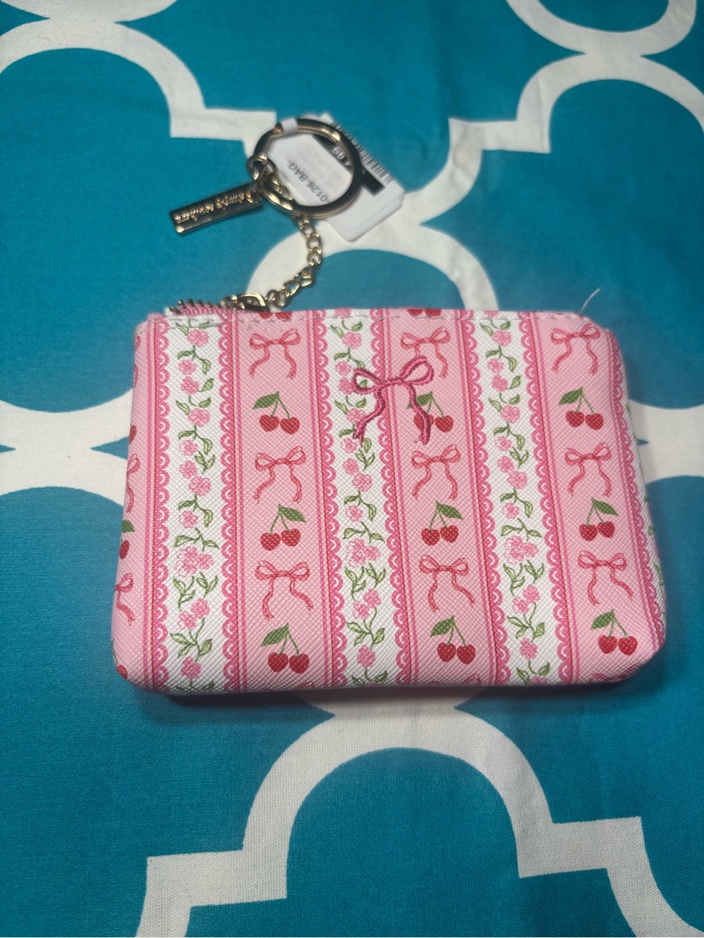 New Simply Southern Pink Cherry Bow Zip Coin Pouch Wallet